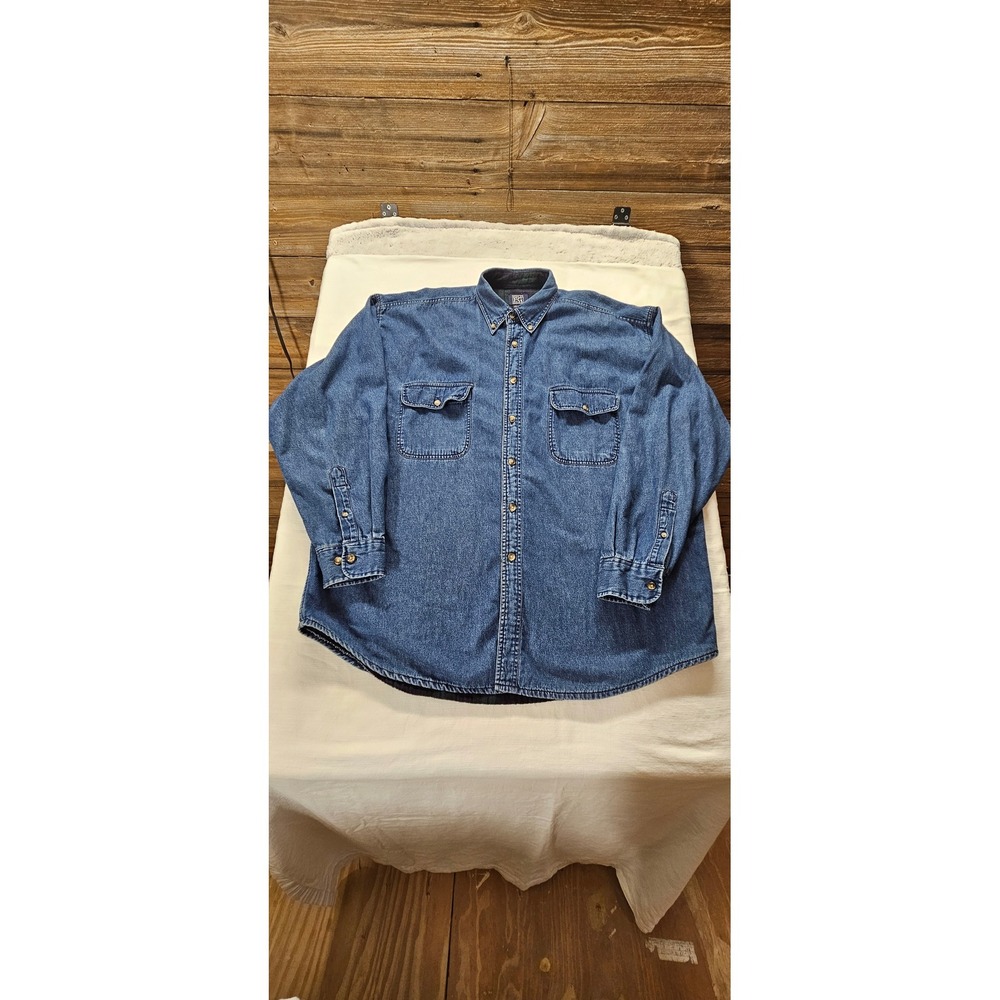 Field Gear Mens XL Flannel Lined Denim Shirt Blue Cotton Plaid Workwear‎ Shacket